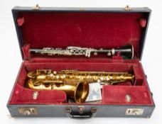 An early 20th century Selmar saxophone.