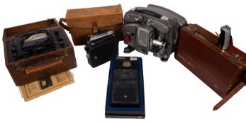 A collection of cine and photographic equipment, including a Bolex Paillard Zoom Reflex 8mm ,