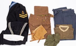 A collection of British Army and Naval uniform, including a seaman's jumper, Class II,