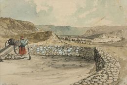 Attributed to William Simpson (British, 1823-1899) A Turkish soldier beside a cannon,