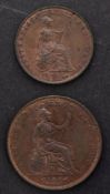 An 1841 Victorian Higher Grade Penny and half penny.