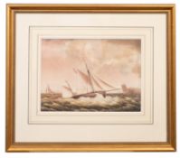 British School early 19th Century Royal Navy three-masters and other shipping off the coast, two,