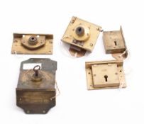 A Victorian Bramah luggage lock plate with key: stamped 'Bramah,