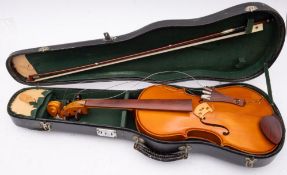 Viola, a late 20th century viola in fitted travelling case with bow, body length 40.