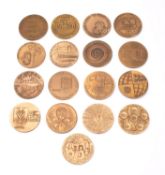 Sixteen various bronze Jewish history related medallions: