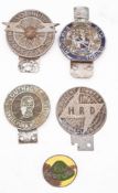 A collection of five metal car badges to include' Birmingham Motoring Club',