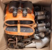 A pair or WWI period No.3 Mk. II binoculars date stamped '1917', a pair of WWII No.2 Mk.