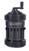 A Curta Type I calculator: steeped -gear type within a black finish case signed as per title and