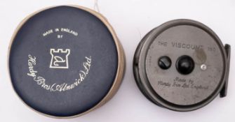 A Hardy 'Viscount 150' alloy fly reel, stamped as per title, single ebonised handle,