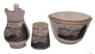 A 19th century Staffordshire part tea service with transfer 'Hartland Point Lighthouse' decoration: