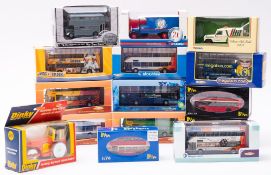 A boxed group buses and commercial vehicles,