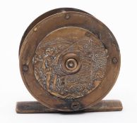 An early 20th century 2 1/4 inch brass three bar fly reel, maker J B Moscrop,