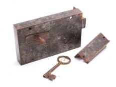 An early 19th century iron and steel double throw tumbler lock by Barron,