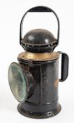 A hand signal lamp by G Polkey Ltd, Birmingham with double shades and original burner 32cm high.