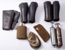 A group of various militaria, including a Mk6A water bottle,