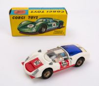 Corgi 330 Porsche Carrea 6 Racing Car: white body with black interior and driver, red bonnet,