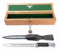 A WWII Period German K98 pattern bayonet with etched blade 'Schlachtschiff Bismark',