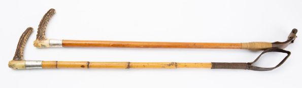 An Edwardian silver mounted antler handle riding crop, maker Swaine & Co , London,