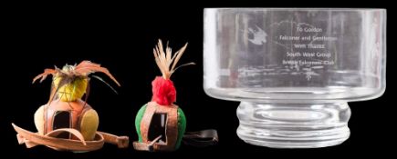 A pair of leather Falcon hoods,