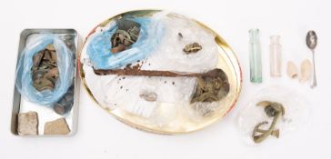 A quantity of various metal detector finds comprising mainly buttons, brooches,