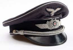 A Luftwaffe Officer's Peaked cap, grey with silver cord.