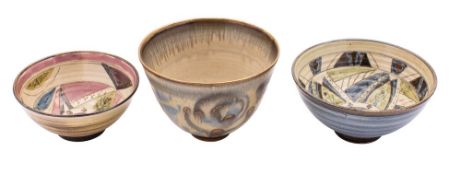*Bernard Forrester [1908-1990] three stoneware bowls of circular form two decorated to the interior