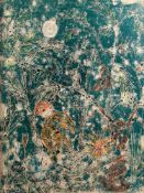 British School ( 20th Century) Moonlight Jungle Folly Silk Screen Print 44 x 59 cm Signed C.L.