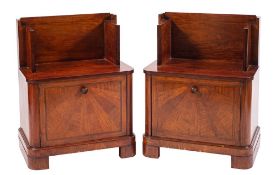 A pair of mahogany bedside cupboards in Art Deco style,