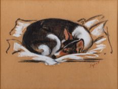 Hyman Segal (1914-2004) Terrier sleeping signed lower right and inscribed verso pastel drawing 21 x