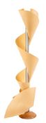 A metal and oatmeal fabric standard lamp,