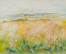 British School, 20th Century Landscape with Safeway wrapper Watercolour 33 x 40.5 cm.