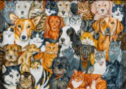 Ditz (Contemporary) 'Rain' - Cats and Dogs Oil on board 12.