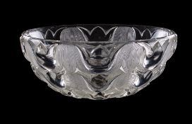 A Lalique glass bowl 'Campanules', the exterior moulded with bands of diminishing flower heads,