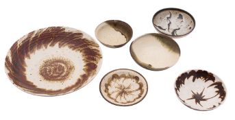 *Barbara Cass [1921-1992] six stoneware dishes and bowls, decorated variously, incised 'B.C.