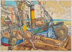 Michael Blooman [20/21st Century] Hythe Quay, Maldon, linocut print, signed,