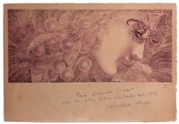 *Valentine Hugo (French, 1887-1968) Lithograph addressed to Bernard Grasset