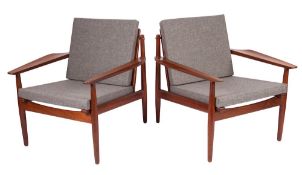 A pair of Danish teak open armchairs, by Svend Aage Eriksen for Glostrup,
