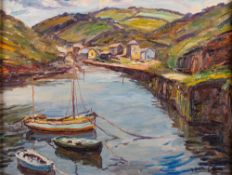 Guillermo Bestard i Canaves (Spanish, 1881-1969) View to a harbour town,