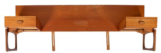 A teak double bed headboard with integral side tables, by Kofod Larsen for G Plan,