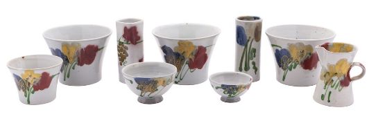 Dartington Pottery four stoneware planters and two matching bowls,