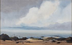 *John Pillow (20th century) Scottish Coastline signed lower right and with inscribed label to