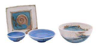 *Laurel Keeley [b. 1952] three stoneware bowls and a dish