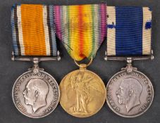 A WWI trio to 'PO 215224 A J Jennings MNE RN', War Medal ,