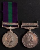 Two Elizabeth II General Service Medals. '1223 Pte Muhammad Ali TOS' with Arabian Peninsular clasp.