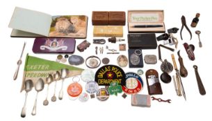 A quantity of miscellaneous collectables, including propelling pencils, an Autograph album, etc.