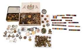 A collection of military and civil buttons and badges, including RAF, Sudan Defence Force,