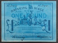 Mafeking Siege money £1 note, no 244.