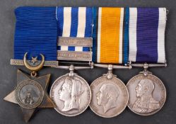 An Egypt group of four to 'W Chamberlain Ord HMS ***', Egypt Medal with two claps.