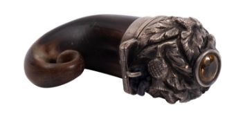 A 19th century white metal mounted horn vinaigrette,
