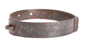 A George II iron dog collar , inscribed 'Potter Yearnold.